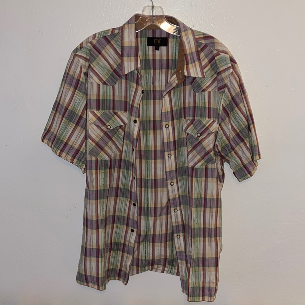 Frye Mens Plaid Short Sleeve Pearl Snap Western Shirt Size XL